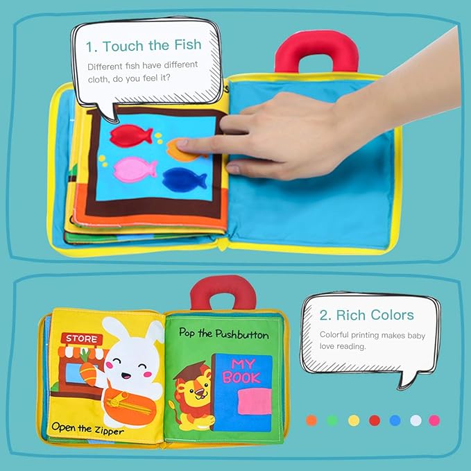 beiens Quiet Book Montessori Toys, Busy Board for Toddlers 1 2 3 4, Toddler Activities Busy Book, Toddlers Travel Toy, Sensory 3D Cloth Books for Infants Baby Boys and Girls Gift