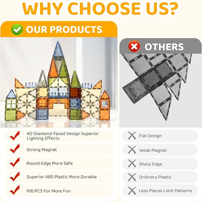 Magnetic Tiles, 100PCS Earth Color Magnet Building Toys for Kids Age 4-8, Sensory Stacking Blocks for Toddlers, STEM Preschool Montessori Learning Toys Birthday Gifts for Boys Girls Ages 3+