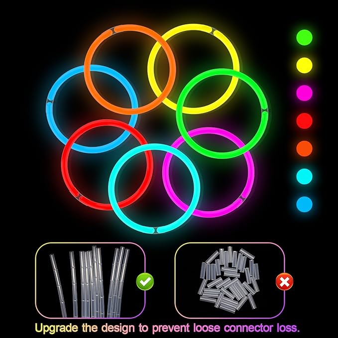 Glow Sticks Bulk - Ultra Bright 50 Party Pack with Connectors for Christmas, Neon Birthday and Holidays - Multicolor 8" Glow Sticks Necklaces Bracelet