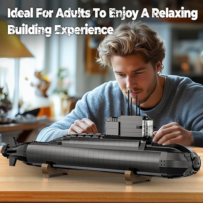 Strategic Nuclear Submarine Toy Building Blocks Set for Adult Kids, WW2 Historical Military Battleship Model Kit with Light, Home Office Decor Collection, Gift for Men Boys Teens 10 12 14 16+ (1498cs)