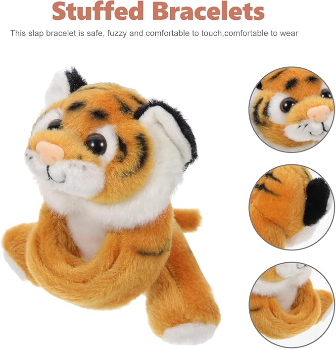 Zerodeko Animal Slap Bracelets, Stuffed Animal Lion Snap Bracelet Jungle Themed Slap Bracelet Animal Plush Toys Gifts Party Favors for Kids Toddler Boys Girls (Yellow)