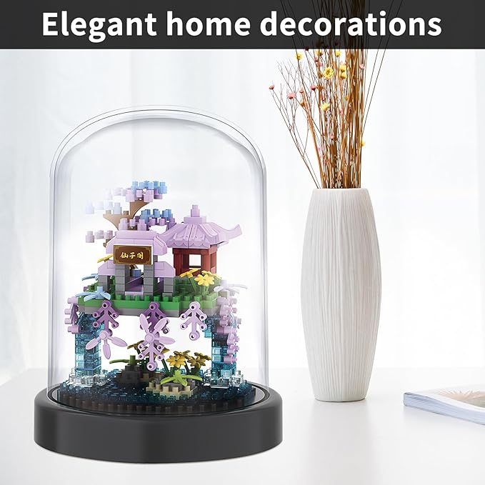 CAXIMSY Cherry Blossom Tree House Building Block Sets with Acrylic Display Box Chinese Architecture of Peach Blossom Bonsai Treehouse Micro Mini Building Set Toy Gift for Kids Adults(305 Pieces)