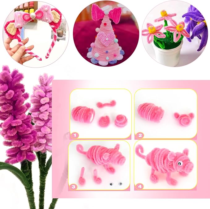 TOAOB 100pcs Pipe Cleaners Light Pink Pipe Cleaners Chenille Stems 6mm x 12 Inch Pipe Cleaners Craft Supplies for Art DIY Crafts Decorations