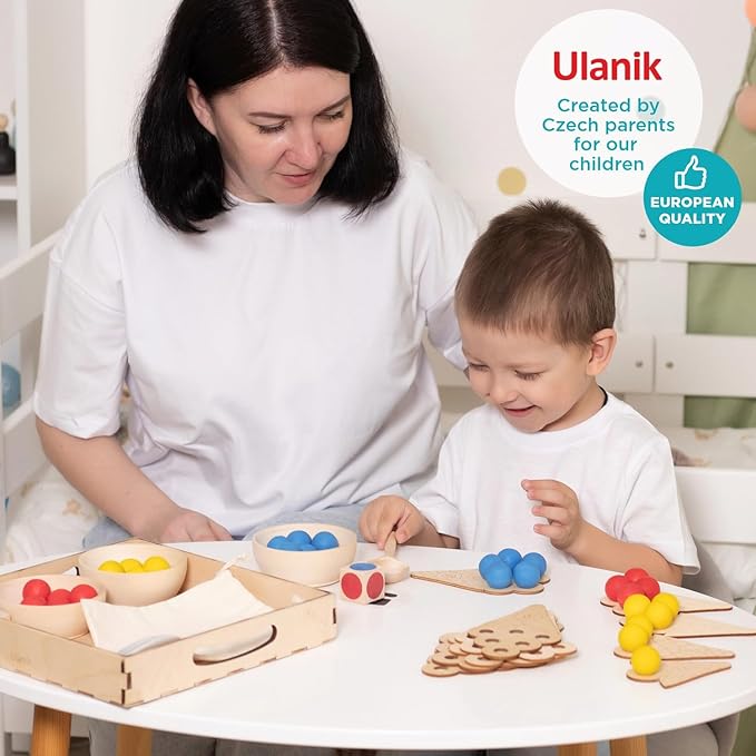 Ulanik Sweet Counting Toddler Montessori Toys for 3 Year Old + Kids Wooden Matching Game for Learning Color Sorting and Counting — 30 Balls, 0.98 in