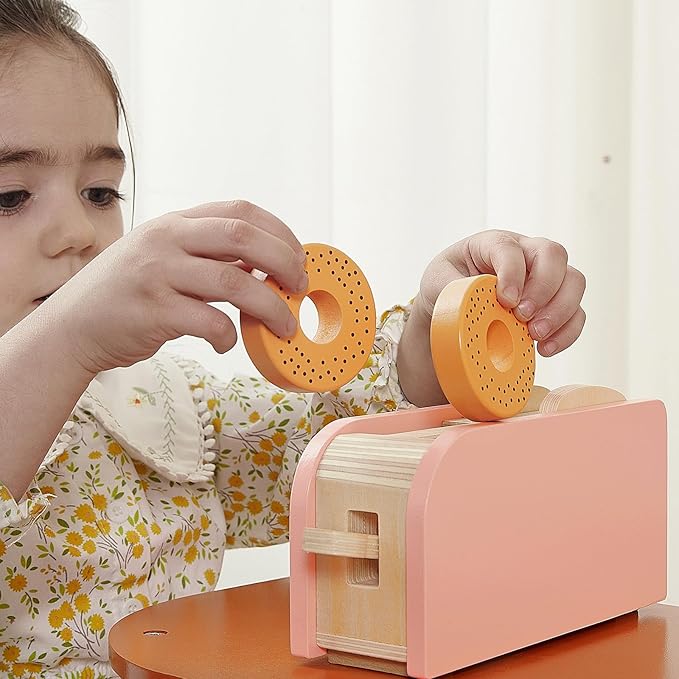 Toddler Kitchen Playset, Wooden Toy Toaster with Pretend Play Food Sets, 17Pcs Play Breakfast Playset Pop Up Toy, Play Toaster for Kids Boys and Girls Ages 3+