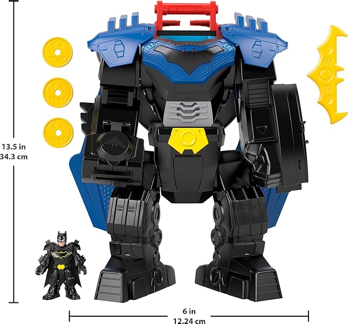 Fisher-Price Imaginext DC Super Friends, Batman Flight Mech with Lights, Sounds Motion & 3-inch Action Figure, 14.5-inch Toy Includes Launcher & Discs
