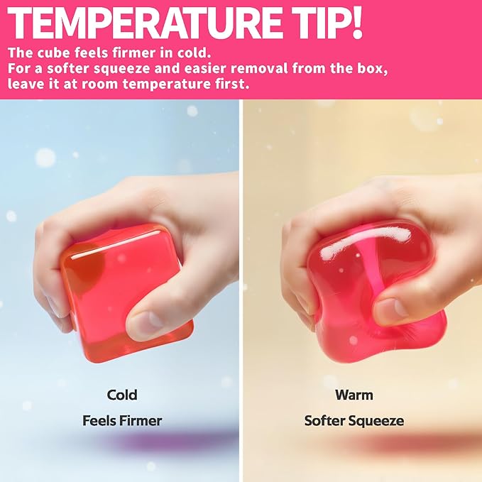 Premium MEGA Cube – Extra Large Ultra-Firm Gel Squishy Fidget Toy | Stress Balls for Adults with Non-Sticky, Odor-Free Shell & Reinforced Dual Leak-Proof Seals for Heavy-Duty Use | 1-Pack Pink