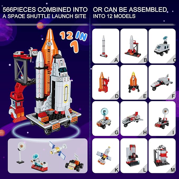12 in 1 Aerospace Building Toys with Rocket Launcher.Space Shuttle Building Block Toys for Kids Aged 6-12.STEM Construction Toys.Work with other Building Block Brands.Idea Gifts for Space Fun Kids
