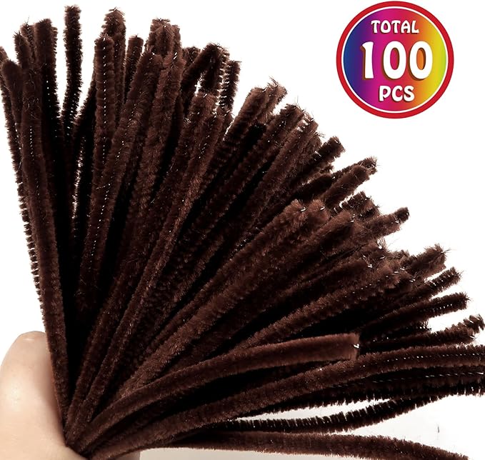 TOAOB 100pcs Pipe Cleaners Bulk Craft Supplies Dark Brown Chenille Stems 6mm x 12 Inch Fuzzy Pipe Cleaners for DIY Art Crafts Decorations