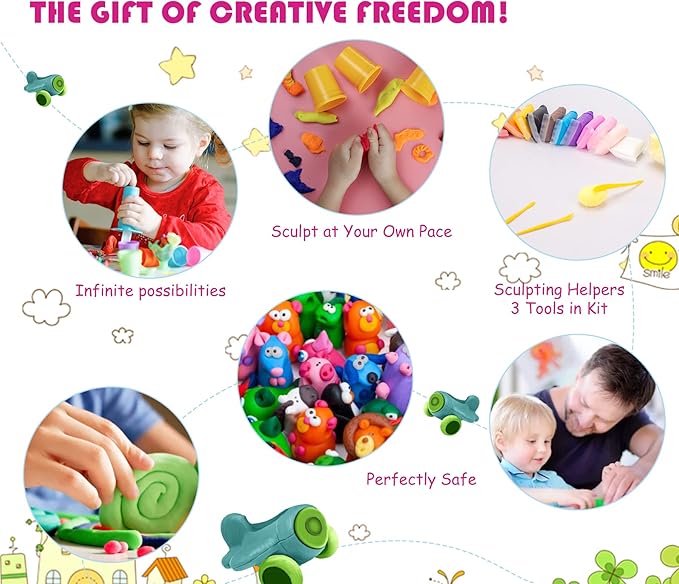 Air Dry Clay, 24 Colors Modeling Clay Kit with 3 Sculpting Tools, Magic Foam Clay for Kids and Adults, DIY Molding Clay Gift for Boys and Girls