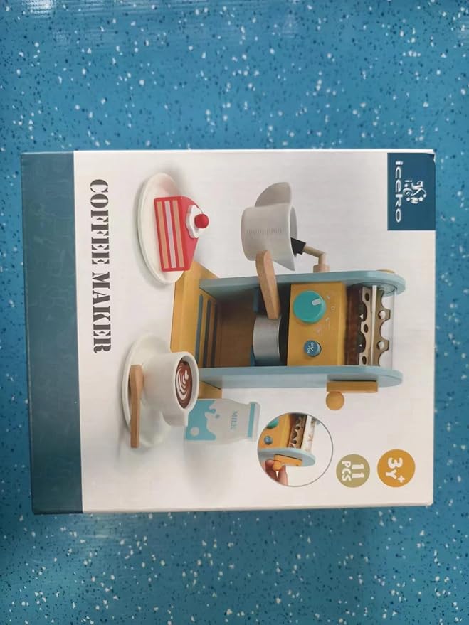 ICEKO Wooden Toy Coffee Maker Set with Grinder - 11pcs Realistic Play Kitchen Accessories for Kids - Pretend Play Toys - Kitchen Playset for Girls and Boys