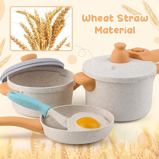 Pretend Play Kitchen Accessories Toys, Pots and Pans Utensils Playset for Kids, Cooking Play Set Gift for Toddlers Boys and Girls 3 4 5 Years Old