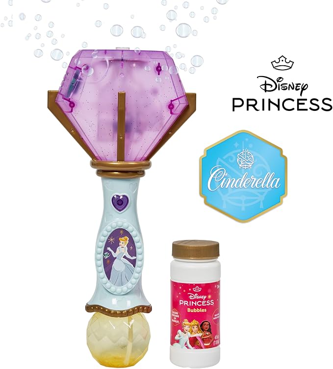 Little Kids Disney Princess Cinderella Light and Sound Musical Bubble Wand, Includes Bubble Solution