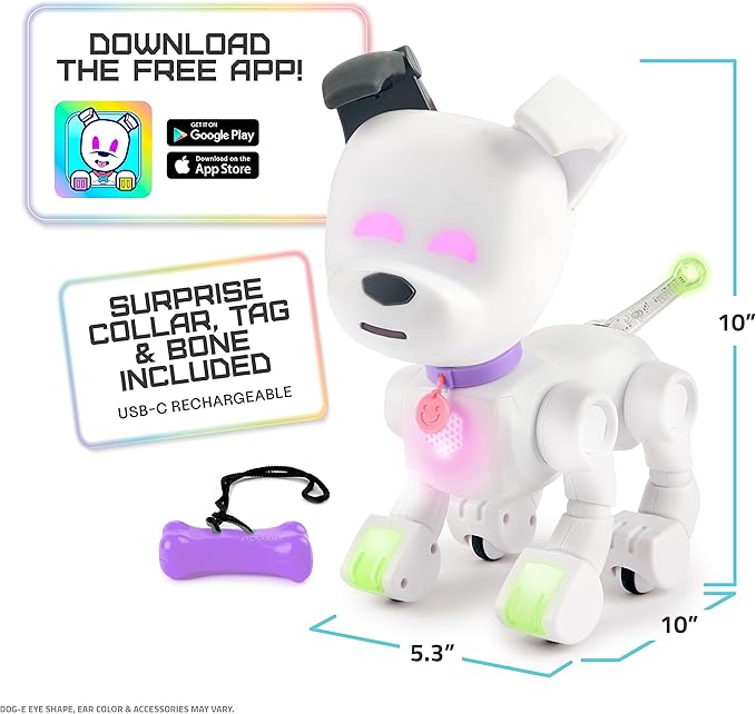 Dog-E Interactive Robot Dog with Colorful LED Lights, 200+ Sounds & Reactions, App Connected (Ages 6+)