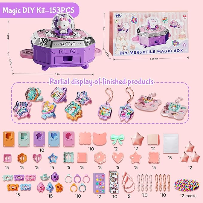 Jewelry Toys for Girls, 153Pcs Toddler Girls DIY Toy Rabbit Jewelry Making Kit for 4 5 6 7 8 Years Old, Arts and Crafts Supplies for Kids,Play Jewelry Princess Toys for Dress Up, Easter Birthday Gifts