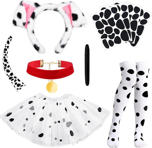 101 Days of School Dalmatian Costume Include Headband Choker Tail Tutu Skirt Knee Socks and Felt Stickers