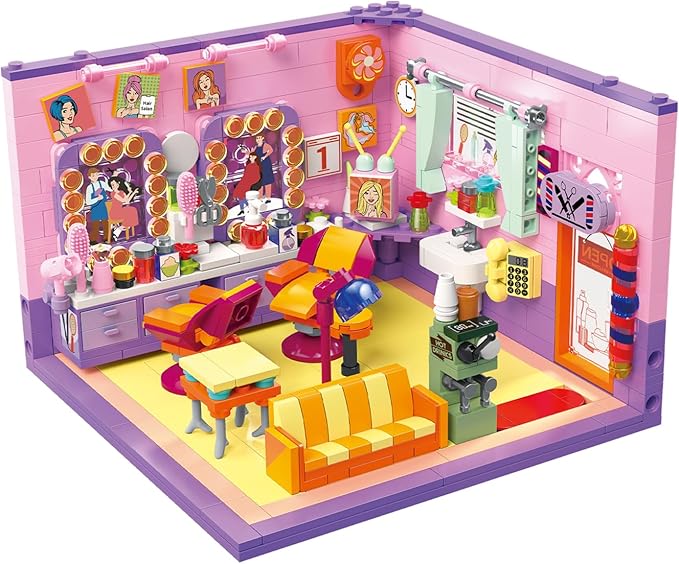 Friends House Building Block Set, Bear Hair Salon Business City View Small Brick Model, Mini Construction Toy, Hobbies Christmas Birthday Gift Teens Children Kids Boys Girls 6+, 583pcs