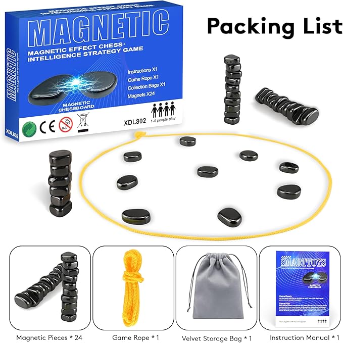 Magnetic Chess Game with Stones, Magnet Game, Puzzle Strategy Family Games, Party Travel Desktop Educational Games for Kids and Adults, Gifts for All Age, Valentine's Day, Easter Gifts