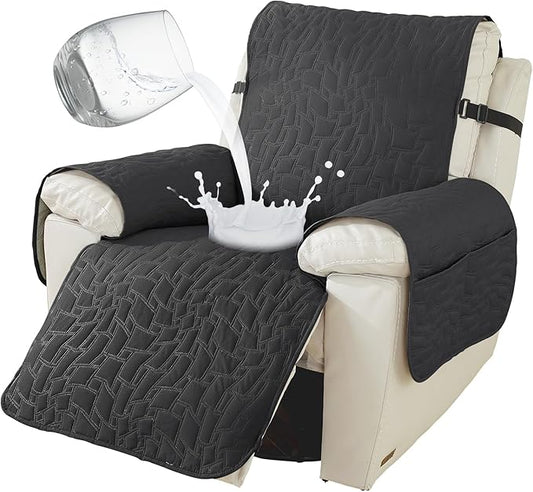 100% Waterproof Recliner Chair Covers for Reclining Chair, Small Recliner Covers That Stay in Place, Non-Slip Recliner Armchair Cover with Pockets for Kids, Pets, Dogs, Cat, Washable,Black,28I