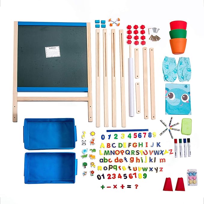 Kid's Art Easel with Adjustable Double-sided Magnetic Board, Paper Roll, Storage and Accessories, Standing Art Easel for Kids (31-55.5 inches)