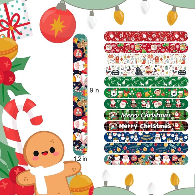 100Pcs Christmas Slap Bracelets, Christmas Party Favors for Kids, Christmas Stocking Stuffers, Christmas Toys For kid and children, Party Gift Bag Filler Supply