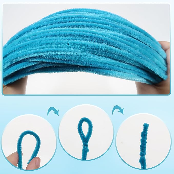 TOAOB 100pcs Pipe Cleaners Blue Pipe Cleaners Chenille Stems 6mm x 12 Inch Fuzzy Sticks Crafts Supplies for DIY Art Crafts Decorations
