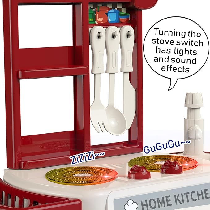 Kitchen Set for Toddler with Sound and Light,Pretend Cooking Food Set,Kids Kitchen Playset,Play Sink with Running Water and Electronic Induction Stove,Kitchen Accessories