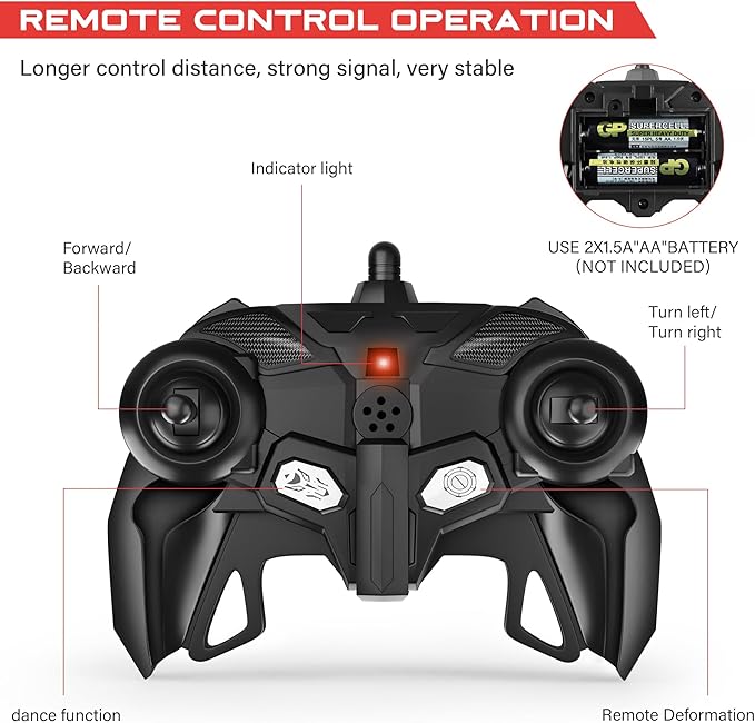 Remote Control Car, Toy for 3-8 Year Old Boys, 360° Rotating RC Deformation Robot Car Toy with LED Light, Transform Robot RC Car Age 3 4 5 6 7 8-12 Years Old for Kids, Boys Girls Birthday Gifts (Red)