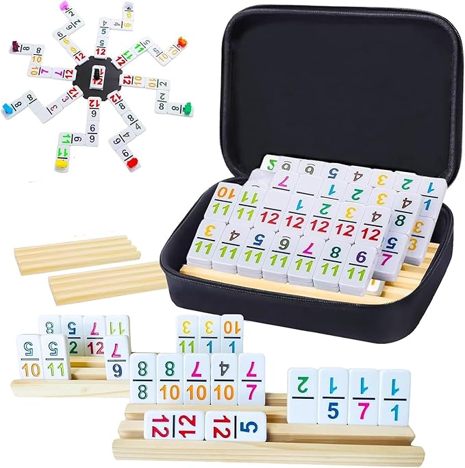 BATURU Double 12 Mexican Train Dominoes Set, Dominos Set for Adults - 91 Numer Tiles with Carry Case, Fun Board Games for Adults & Family Game Night, Travel Games, Easter Basket Stuffers (6 Racks)