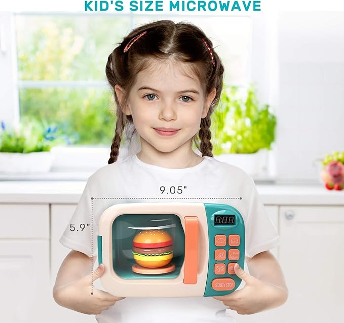 CUTE STONE Microwave Toys Kitchen Play Set, Kids Pretend Play Electronic Oven with Play Food, Kids Cookware Pot and Pan Toy Set, Cooking Utensils,Great Learning Kitchen Toys for Girls Boys