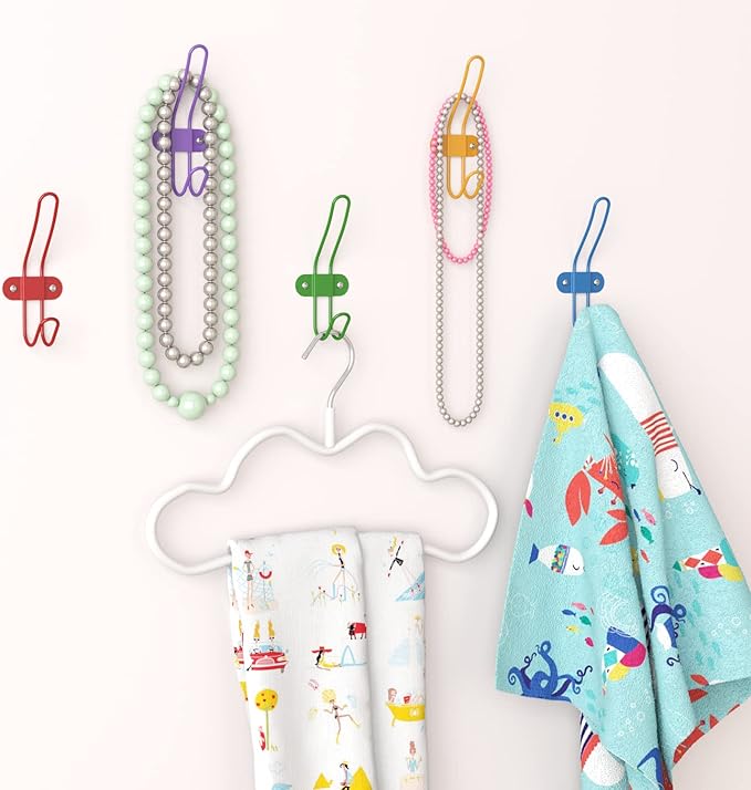 Kids Wall Coat Hooks for Girls and Boys for Jackets Backpacks Robes and Towels - Children Colorful Wall Mounted Hanger Hooks Rack for Nursery Bedroom and Bathroom - Set of 5