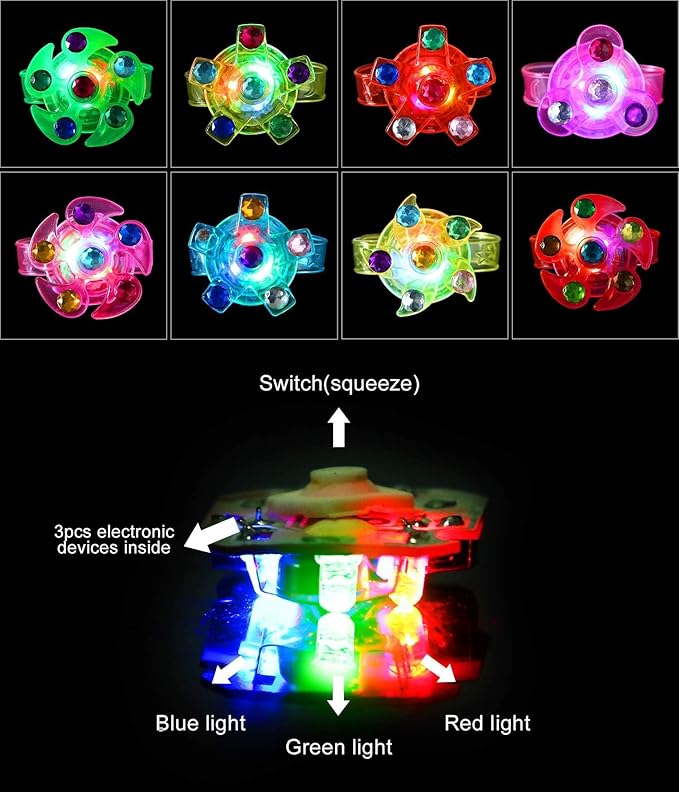 WELLVO 14 Pack LED Light Up Fidget Spinner Bracelets Party Favors For Kids 4-8 8-12, Glow in The Dark Party Supplies, Birthday Gifts, Treasure Box Toys for Classroom, Pinata Goodie Bags Stuffers