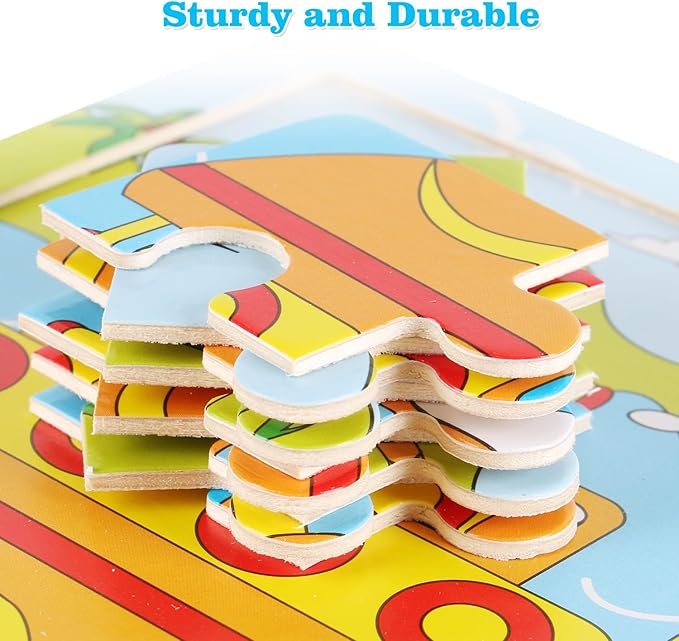 Wooden Toddler Puzzles 2-5 Years - Set of 6 | Preschool Educational Toy with 9 Pieces Each | Fun Animal Jigsaw Puzzle Gift for Boys and Girls