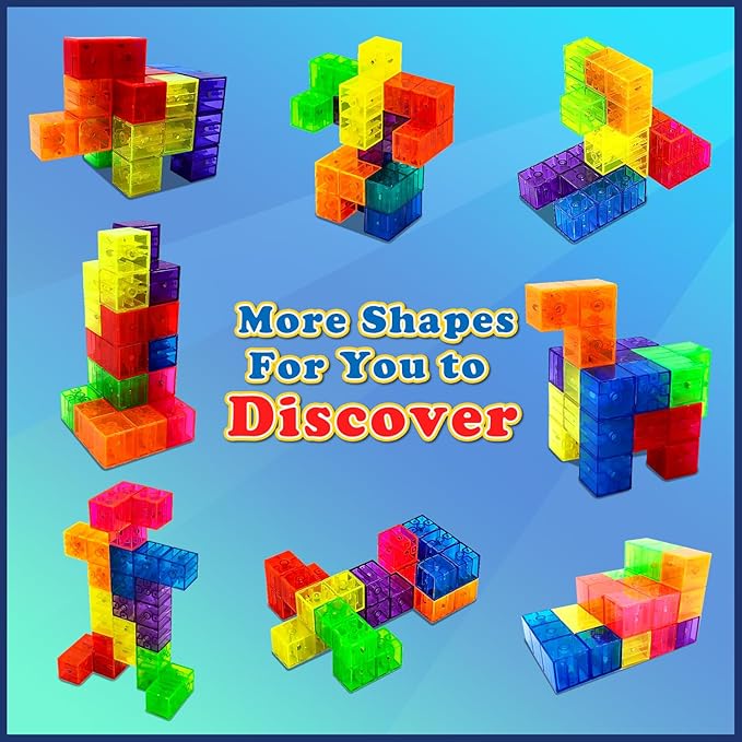 Magnetic Building Blocks, STEM Magic Magnetic 3D Puzzle Cubes, 7 Pcs Preschool Multi Shapes Magnetic Toys with 54 Cards, Montessori Sensory Autism Building Toys for Kids