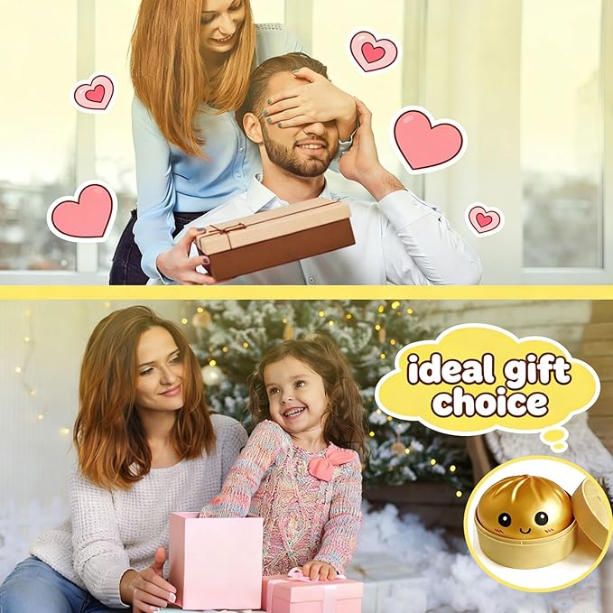 Dumpling Squishy Mystery Box, Super Soft Slow Rising TPR Tear-Resistant Smiley Face Dumpling Toy, Fidget Sensory Toys for Easter Basket Stuffers, Parties, Classroom Prizes Adults Kids( Gold