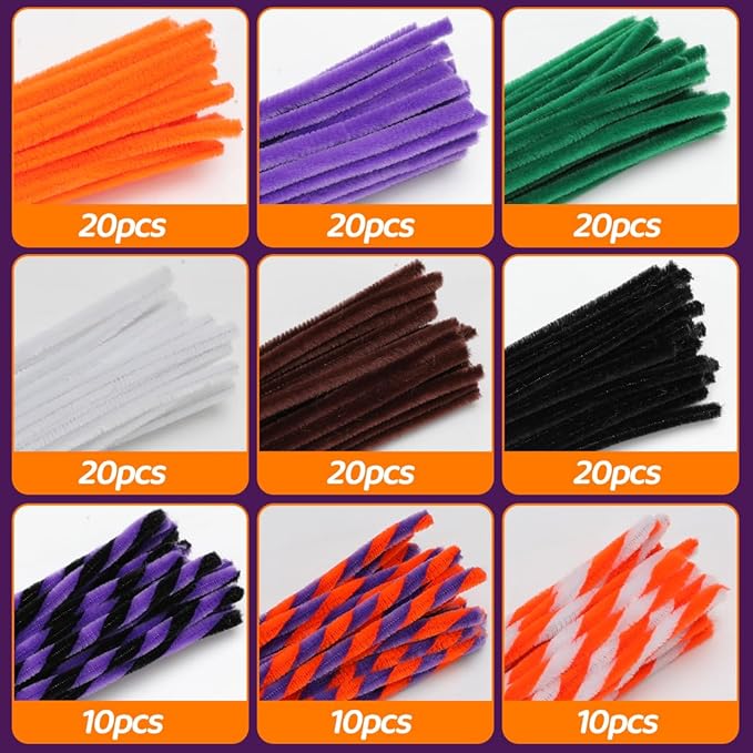 Bundooraking Pipe Cleaners, Pipe Cleaners Craft, Arts and Crafts, Crafts, Craft Supplies, Art Supplies (150pcs Halloween Multi-Colored Chenille Pipe Cleaners)