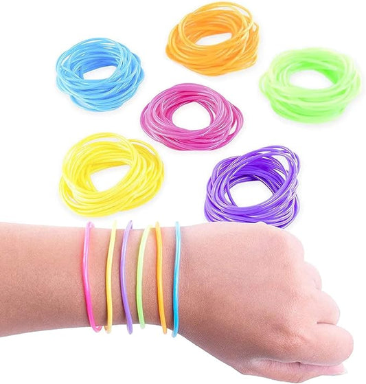 Super Z Outlet 80s Colorful Retro Rock Pop Star Rainbow Diva Disco Jelly Neon Gel Stretchable Bracelets Bands for Theme Events, Assortment, Toy Party Favor Prizes (Assorted 288pk)
