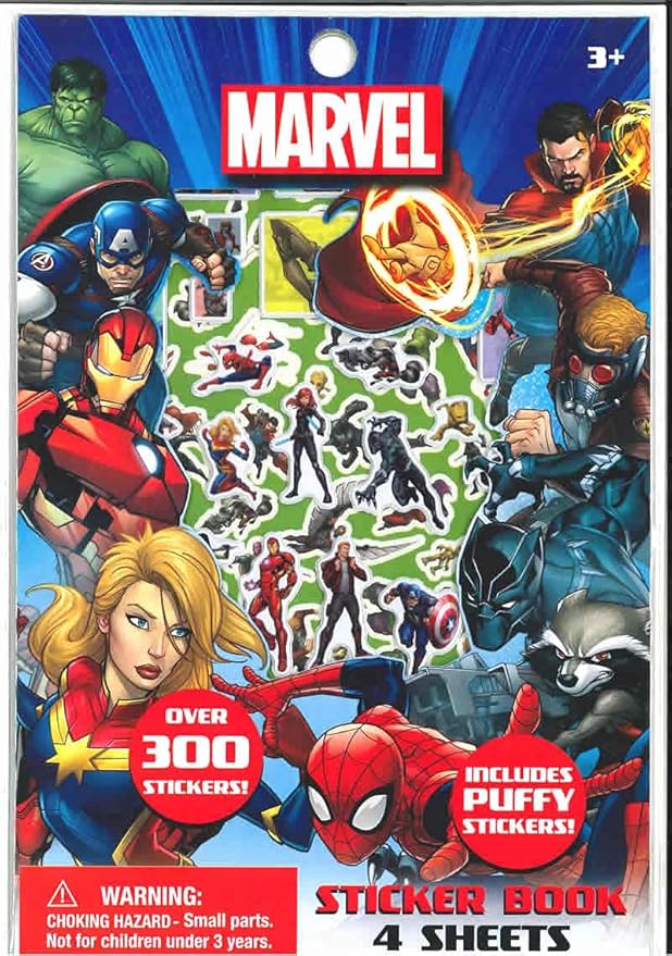Innovative Designs, LLC Marvel Avengers Sticker Book Set, 4 Sheets of 300+ Stickers with Puffy Reusable Stickers, Personalize and Decorate Sticker Pads, Bulk Cute Stickers for Girls and Boys