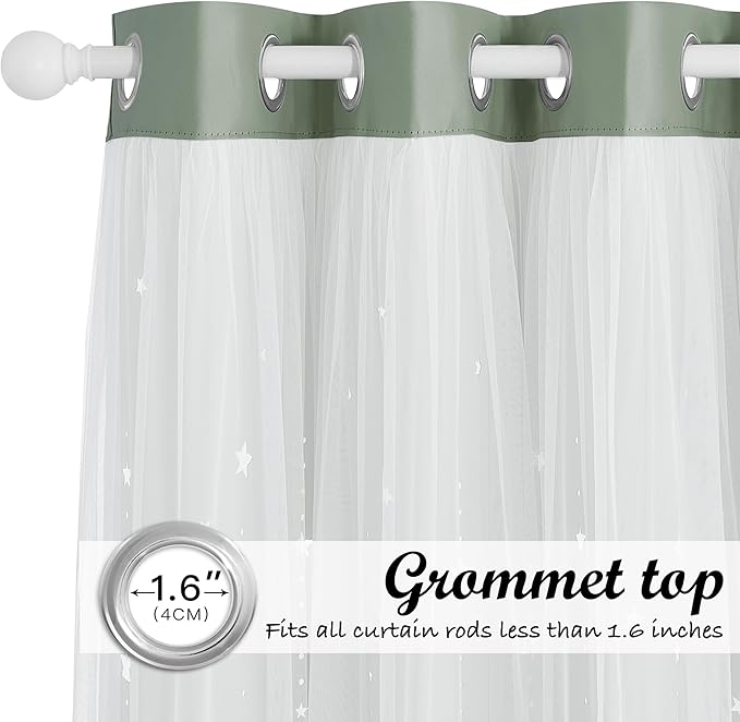 NICETOWN Nrsery Curtains for Girls Bedroom Nursery Room Darkening Curtains Star Moon Cutout Princess Room Decor for Daughter Bedroom Window, 52" Wide x 84" Long, 2 Panels, Sage Green