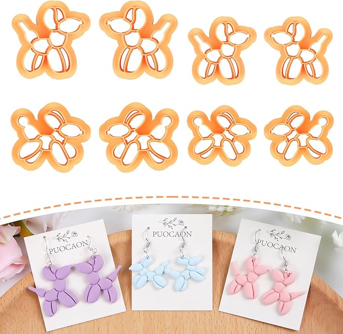 Puocaon Balloon Dog Clay Cutters - 8 Pcs Polymer Clay Cutters for Jewelry Making, Mirrored Balloon Dogs Animal Clay Earring Cutters, Cute Clay Cutters for Polymer Clay Earrings Making Balloon Dogs