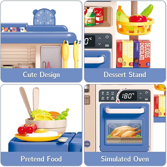 deAO Play Kitchen Set for Kids Boys 50PCS Play Kitchen Accessories with Sounds Light Steam Pretend Play Kitchen Toy Birthady Christams Gifts for Toddler Aged 2-12 Years