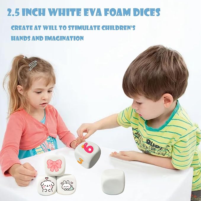 White EVA Foam Dices for Kids Graffiti-Building Blocks,Creative Painting, Party Supplies, 1.96 inchs, 12PCS