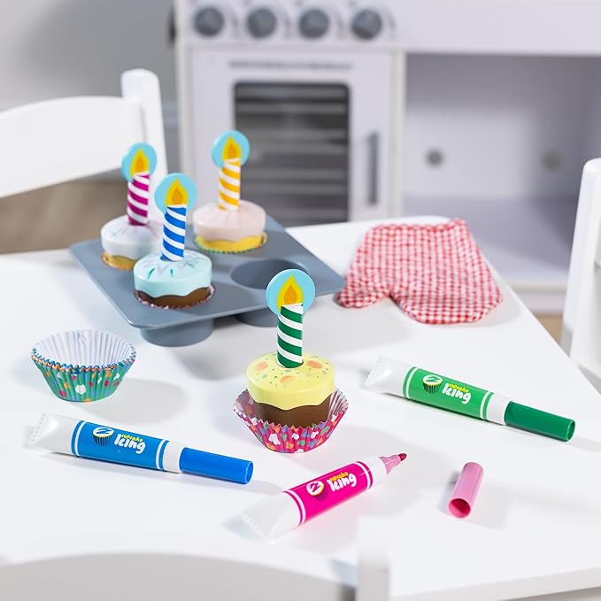 Melissa & Doug Bake and Decorate Wooden Cupcake Play Food Set - FSC Certified