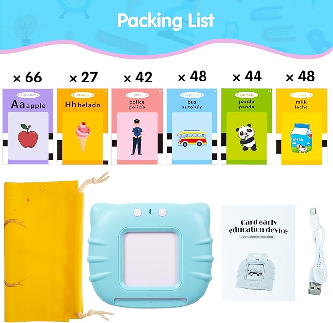 QuTZ ABC Learning Flash Cards for Toddlers 2-4 Bilingual Spanish English, Autism Toys, Speech Therapy Toys, Educational Learning Talking Sight Words Flash Cards for Boys and Girls, 275 Sight Words