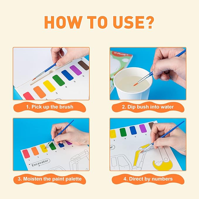 YPLUS Paint with Water Books for Toddlers, Art Craft Toys Watercolor Painting Paper for Kids Gift for Drawing with Brush - 5 Themes