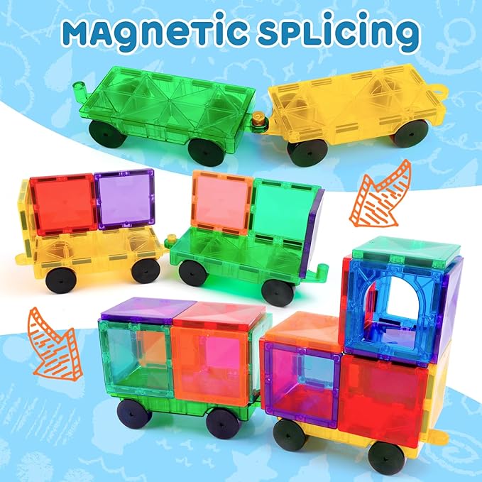 Magnetic Tiles Cars Construction Set - 4 PCS Magnetic Tiles Magnet Bricks Truck Sensory Toys, Educational Magnetic Cars Set Magnet Building Blocks for 3 4 5 6 7 8+ Year Old Girls Boys