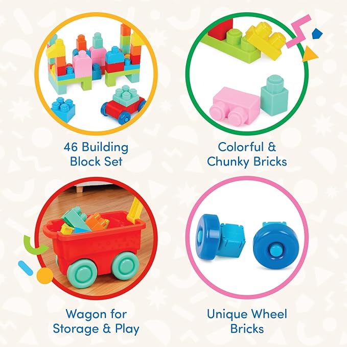 Battat – Building Blocks – 47Pc Brick Set – Colorful & Chunky Bricks – Unique Wheel Bricks – 12 Months + – Locbloc Red Builder's Wagon