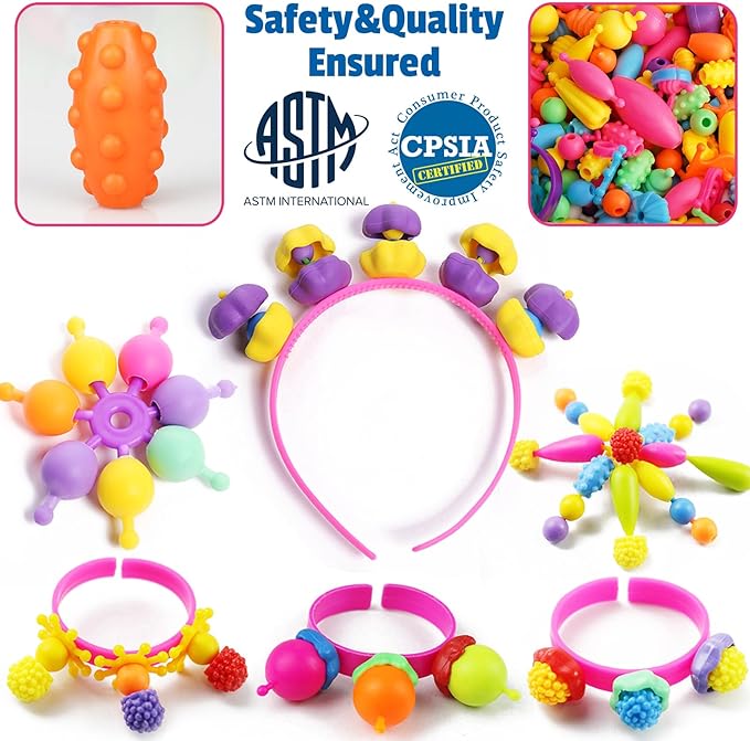 FUNZBO 650pcs Pop Beads - Jewelry Making Kit for 3 4 5 6 7 8 Year Old Little Girls, Arts and Crafts Toys for Kids, Necklace Bracelet Ring Creativity Snap Set Birthday Holiday Easter Gifts
