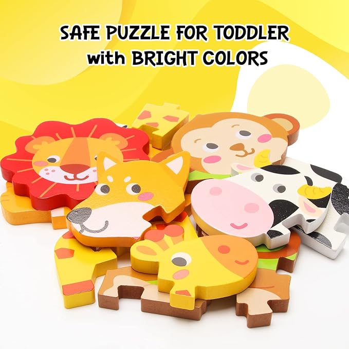 Wooden Toddler Puzzles for 1,2,3 Years, 5-Pack Animal Shape Puzzles for Kids 2-4, Montessori Educational Learning Toy Birthday Gifts for Boys and Girls