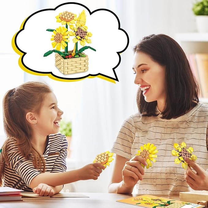 Sunflower Bouquet Building Block Set, 550 Pcs Mini Building Block Bouquet Building Block Set, Flower Building Toys, Creative Building Block Plant Series, Gift for Adults and Kids